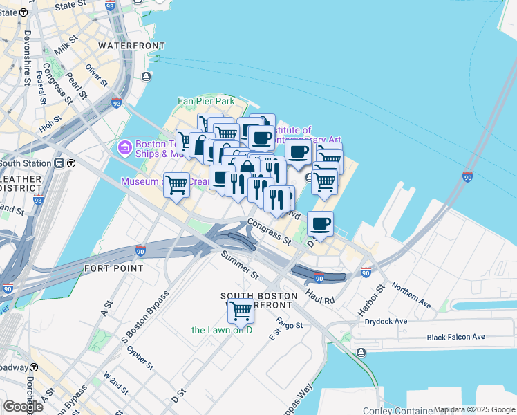 map of restaurants, bars, coffee shops, grocery stores, and more near in Boston