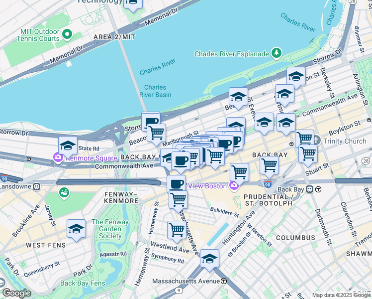 map of restaurants, bars, coffee shops, grocery stores, and more near 322 Massachusetts 2 in Boston