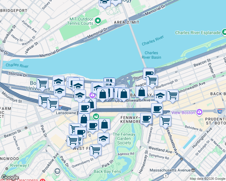 map of restaurants, bars, coffee shops, grocery stores, and more near 642-648 Beacon Street in Boston