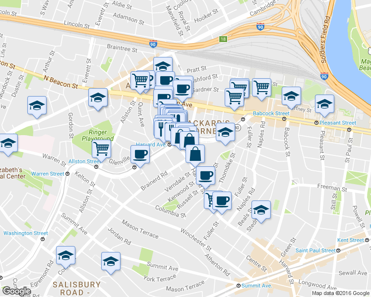 map of restaurants, bars, coffee shops, grocery stores, and more near in 