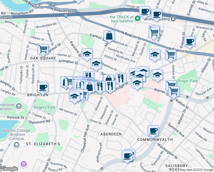 map of restaurants, bars, coffee shops, grocery stores, and more near 736 Cambridge Street in Boston