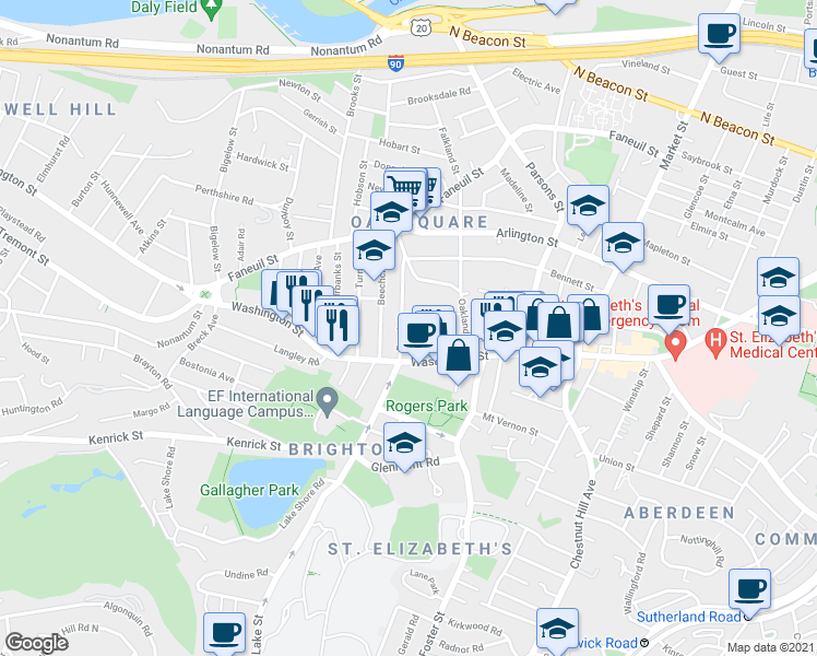 map of restaurants, bars, coffee shops, grocery stores, and more near in Boston