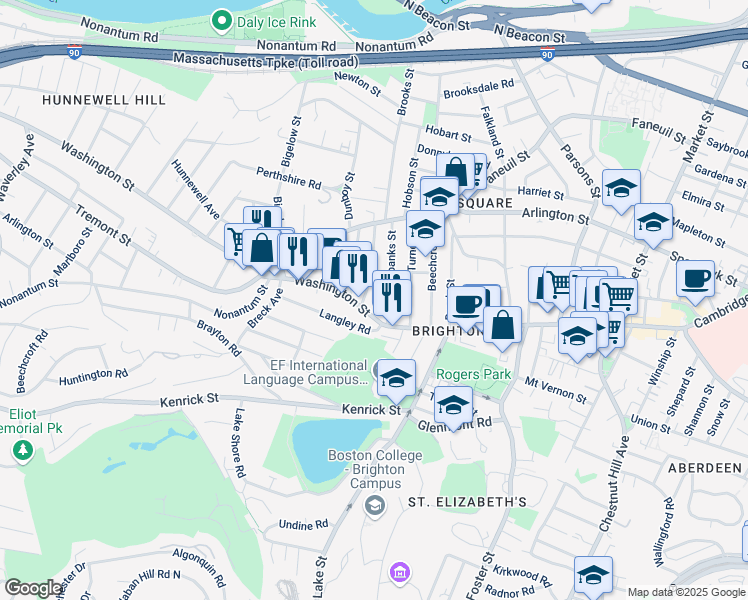 map of restaurants, bars, coffee shops, grocery stores, and more near 11 Fairbanks Street in Boston