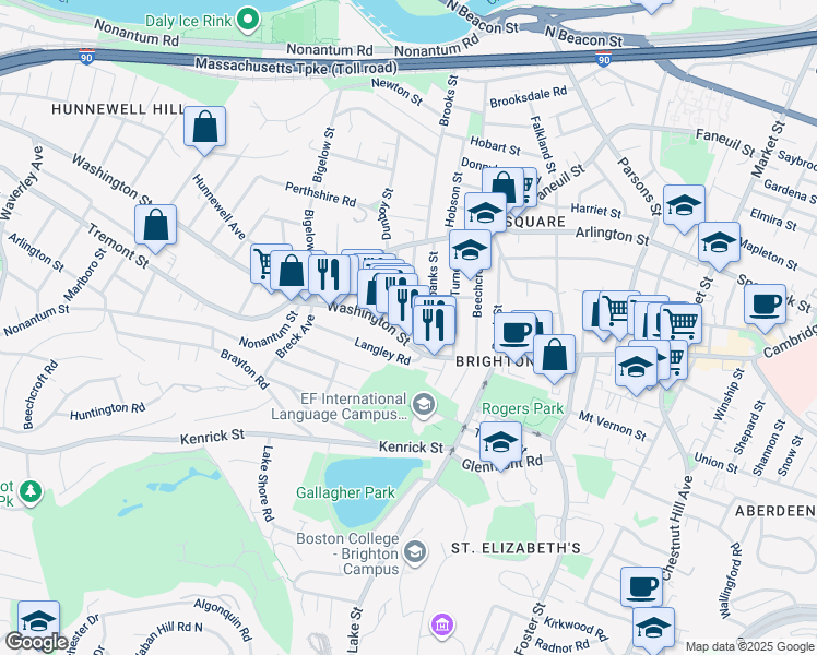 map of restaurants, bars, coffee shops, grocery stores, and more near 558 Washington Street in Boston