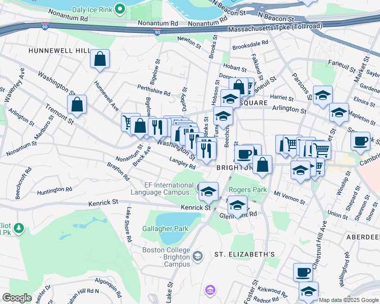 map of restaurants, bars, coffee shops, grocery stores, and more near 558 Washington Street in Boston