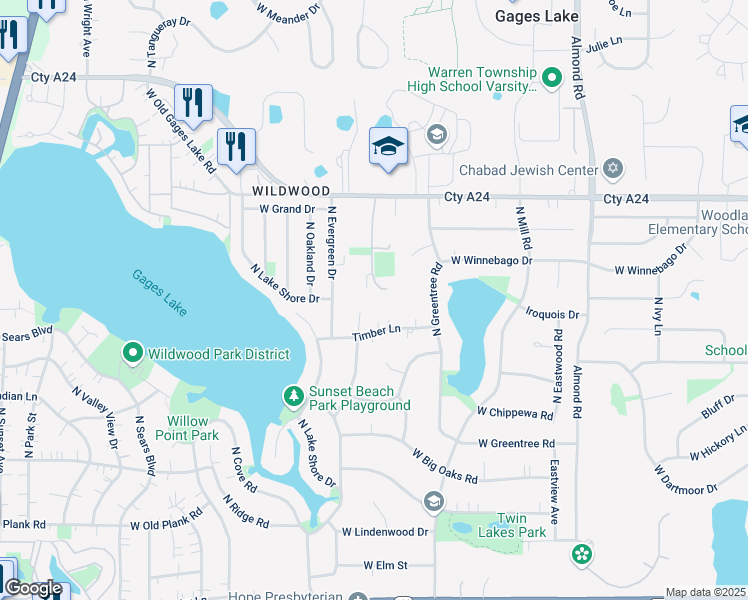 map of restaurants, bars, coffee shops, grocery stores, and more near 33495 North Lone Rock Road in Grayslake