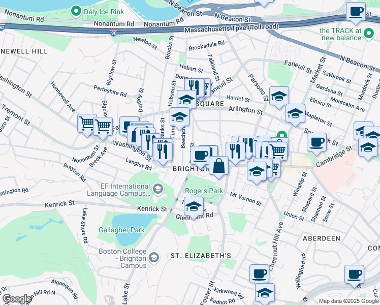 map of restaurants, bars, coffee shops, grocery stores, and more near in Boston