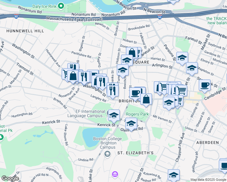 map of restaurants, bars, coffee shops, grocery stores, and more near 11 Fairbanks Street in Boston
