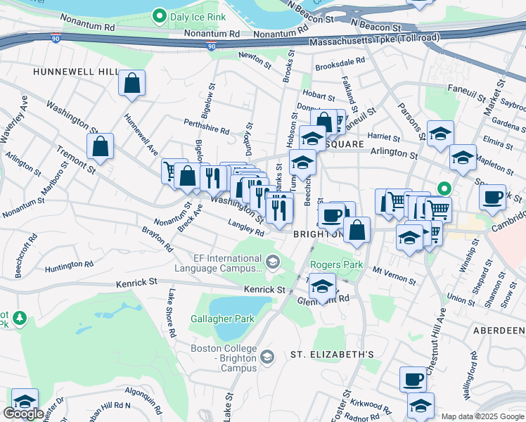 map of restaurants, bars, coffee shops, grocery stores, and more near 558 Washington Street in Boston