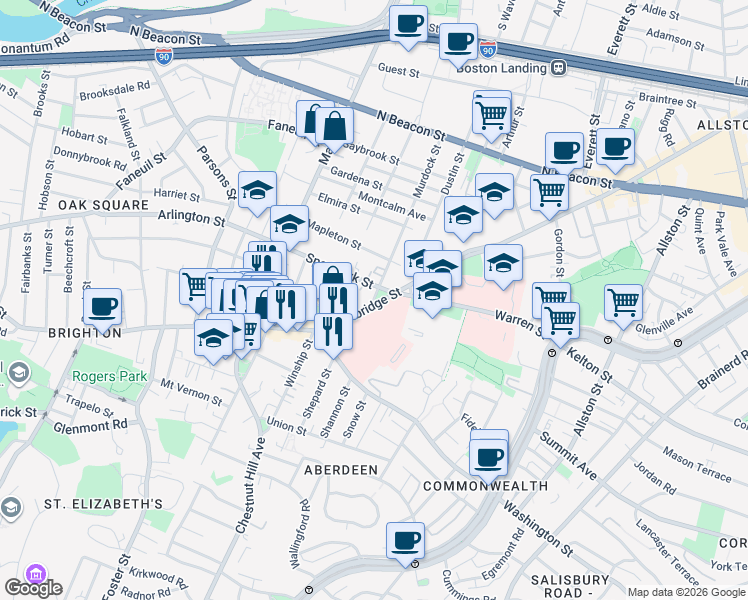 map of restaurants, bars, coffee shops, grocery stores, and more near 736 Cambridge Street in Boston