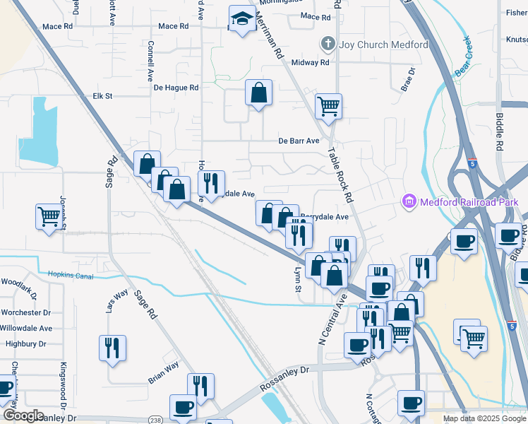map of restaurants, bars, coffee shops, grocery stores, and more near 2684 North Pacific Highway in Medford