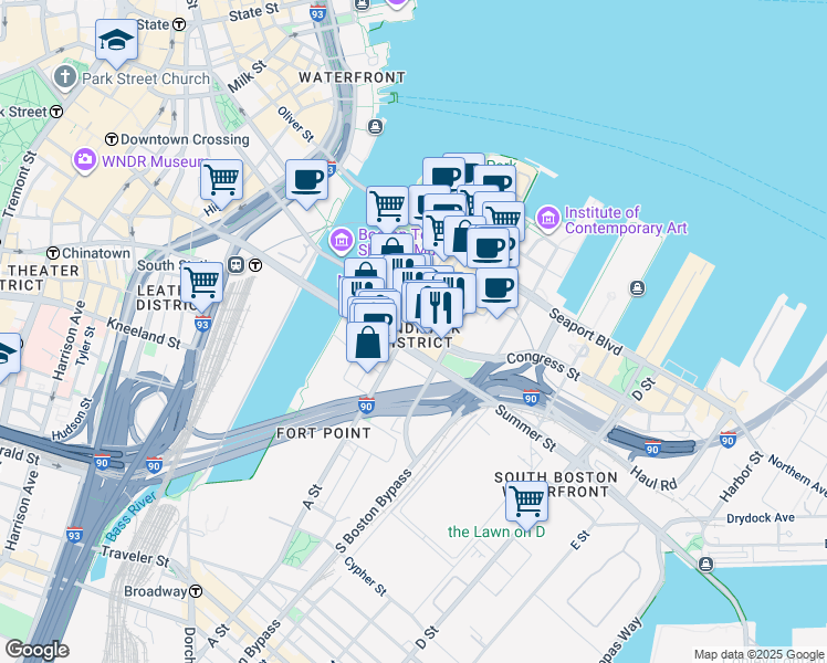 map of restaurants, bars, coffee shops, grocery stores, and more near in Boston