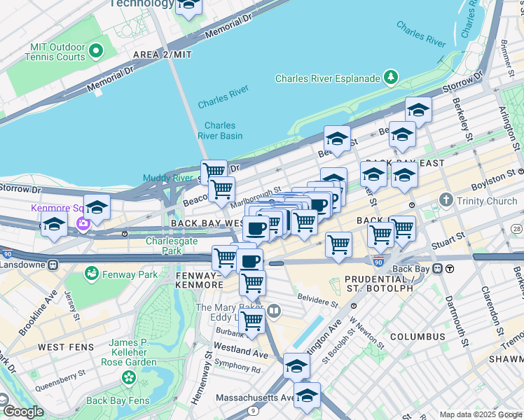 map of restaurants, bars, coffee shops, grocery stores, and more near 322 Massachusetts 2 in Boston