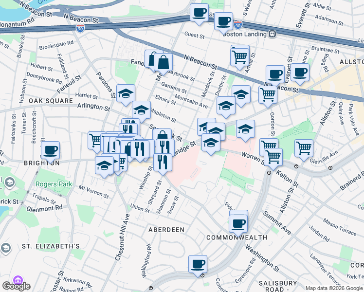 map of restaurants, bars, coffee shops, grocery stores, and more near 736 Cambridge Street in Boston