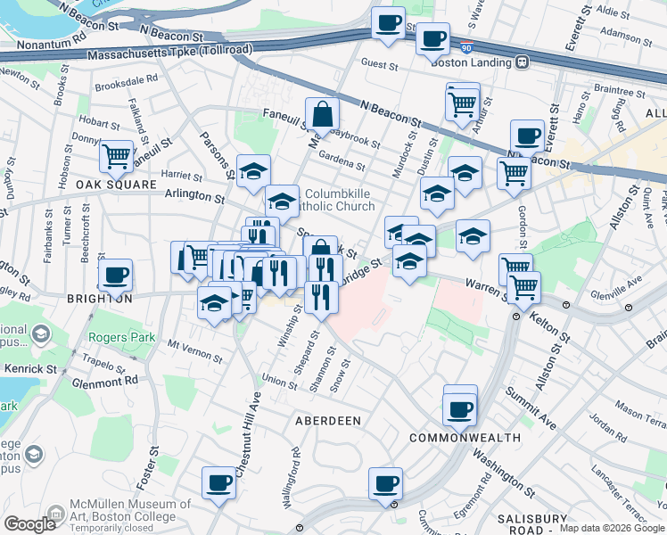map of restaurants, bars, coffee shops, grocery stores, and more near 736 Cambridge Street in Boston