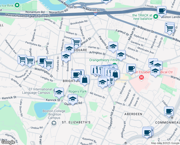 map of restaurants, bars, coffee shops, grocery stores, and more near 433 Washington Street in Boston