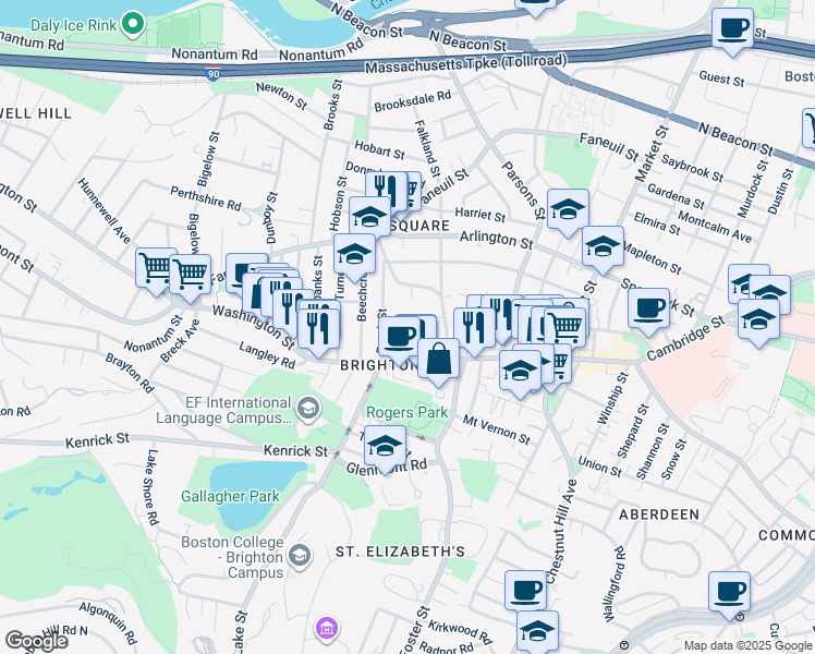 map of restaurants, bars, coffee shops, grocery stores, and more near in Boston