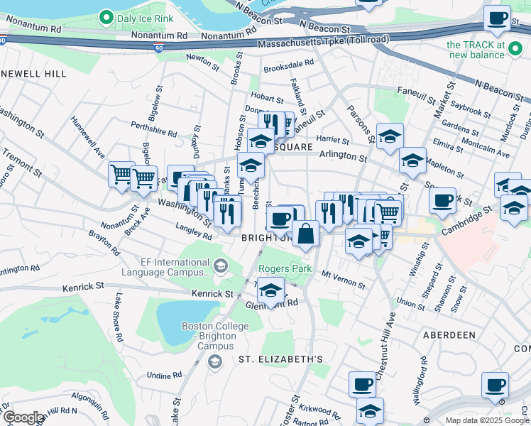 map of restaurants, bars, coffee shops, grocery stores, and more near in Boston