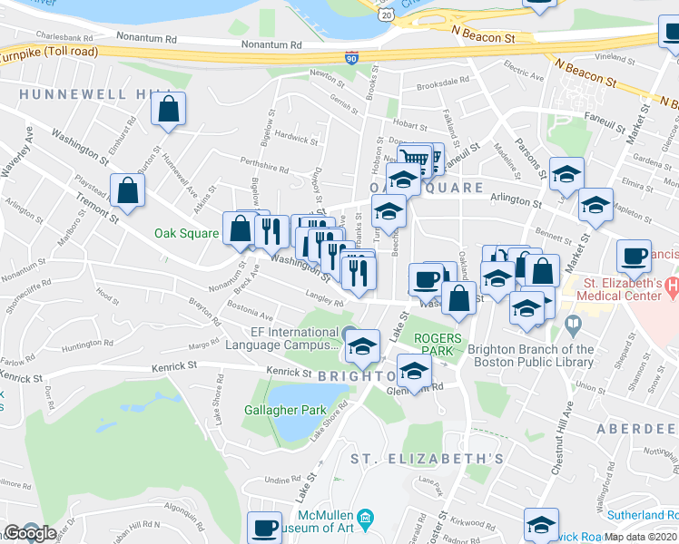 map of restaurants, bars, coffee shops, grocery stores, and more near 558 Washington Street in Boston