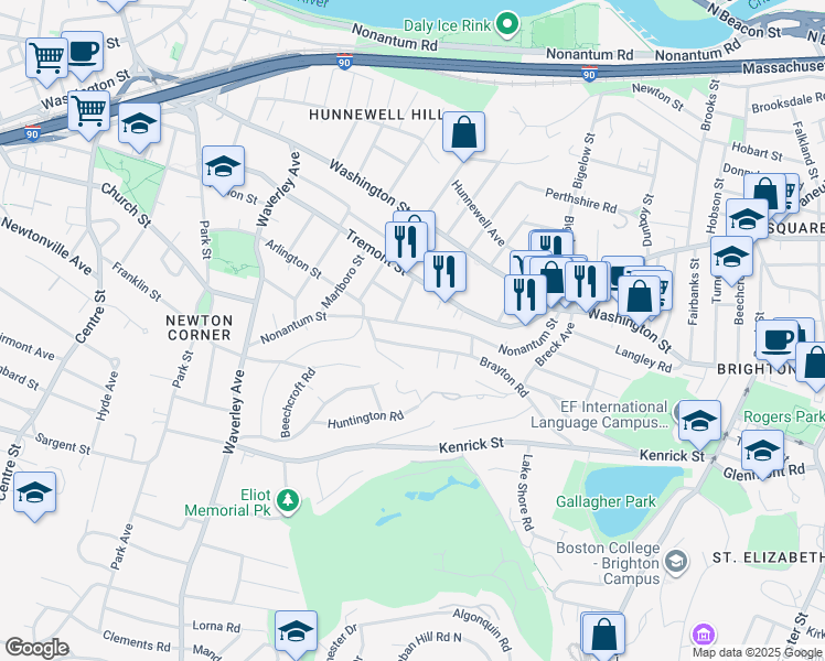 map of restaurants, bars, coffee shops, grocery stores, and more near 149 Brayton Road in Boston