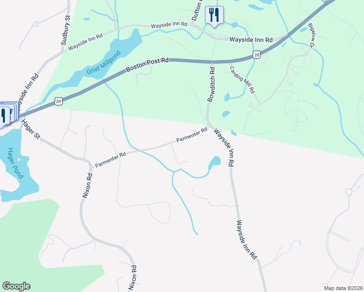 map of restaurants, bars, coffee shops, grocery stores, and more near 18 Parmenter Road in Framingham