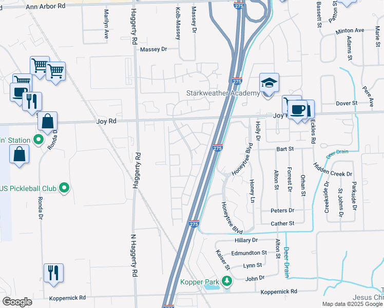 map of restaurants, bars, coffee shops, grocery stores, and more near 8790 Brooke Park Drive in Canton