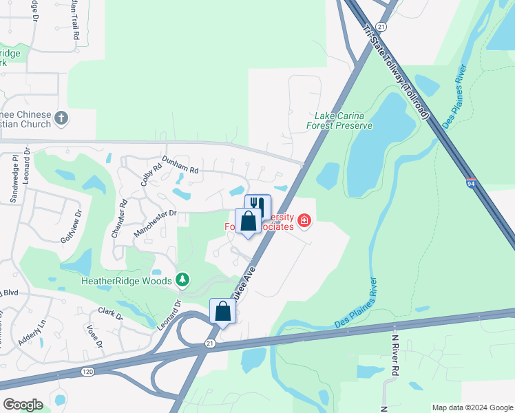 map of restaurants, bars, coffee shops, grocery stores, and more near 660 Creekside Circle in Gurnee