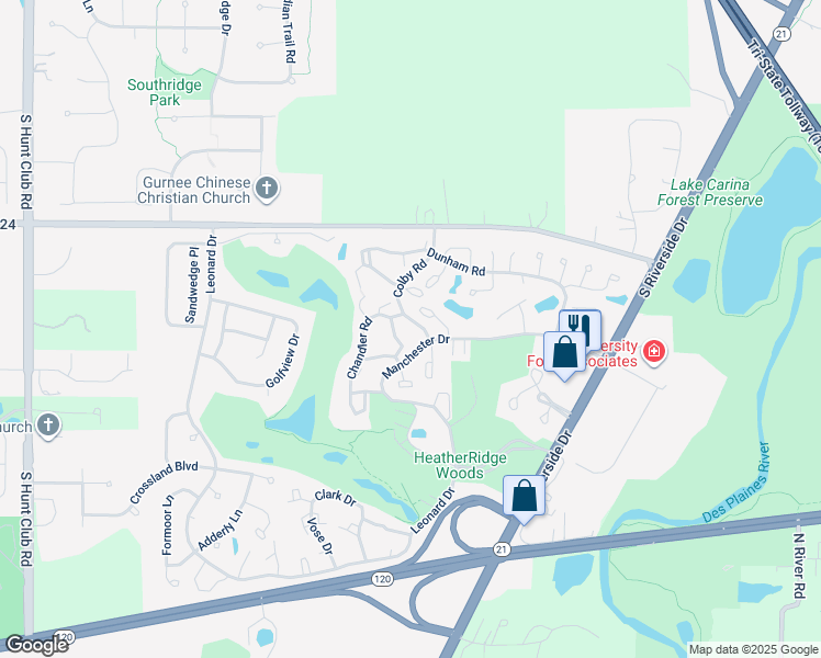 map of restaurants, bars, coffee shops, grocery stores, and more near 702 Colby Court in Gurnee