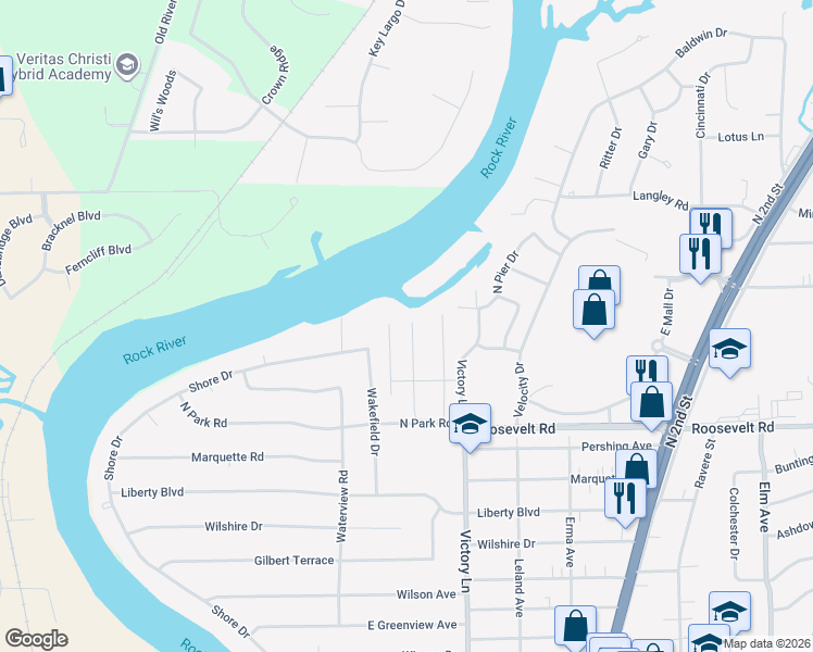 map of restaurants, bars, coffee shops, grocery stores, and more near 334 Northway Park Road in Machesney Park