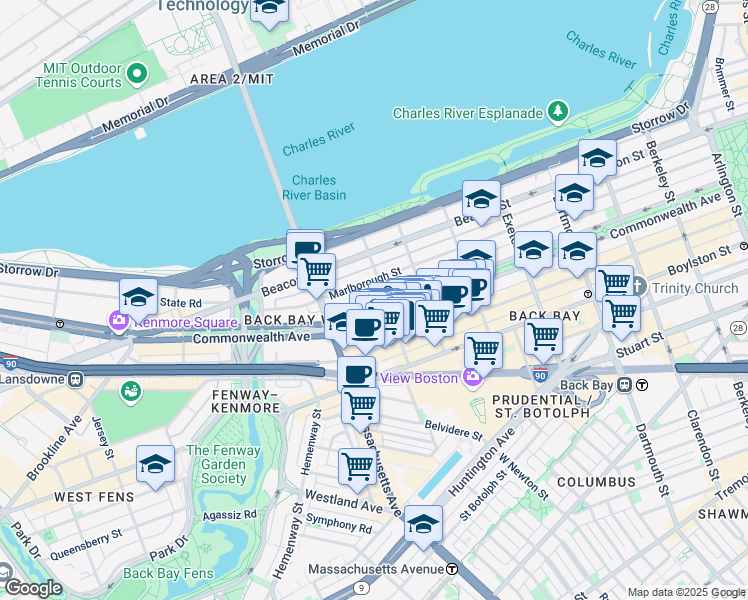 map of restaurants, bars, coffee shops, grocery stores, and more near 322 Massachusetts 2 in Boston