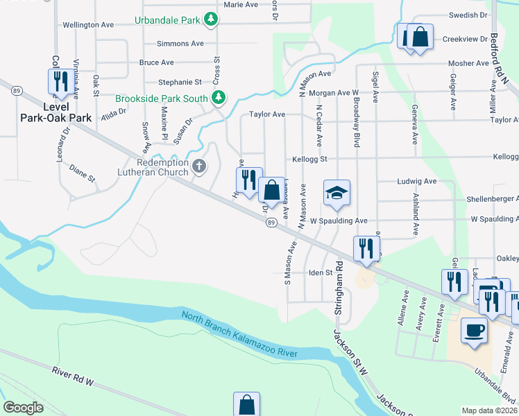 map of restaurants, bars, coffee shops, grocery stores, and more near 2001 Michigan Avenue in Battle Creek