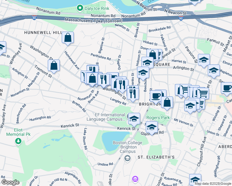 map of restaurants, bars, coffee shops, grocery stores, and more near 558 Washington Street in Boston