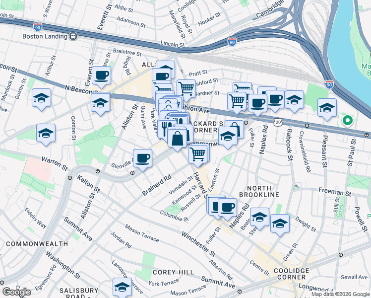 map of restaurants, bars, coffee shops, grocery stores, and more near in 