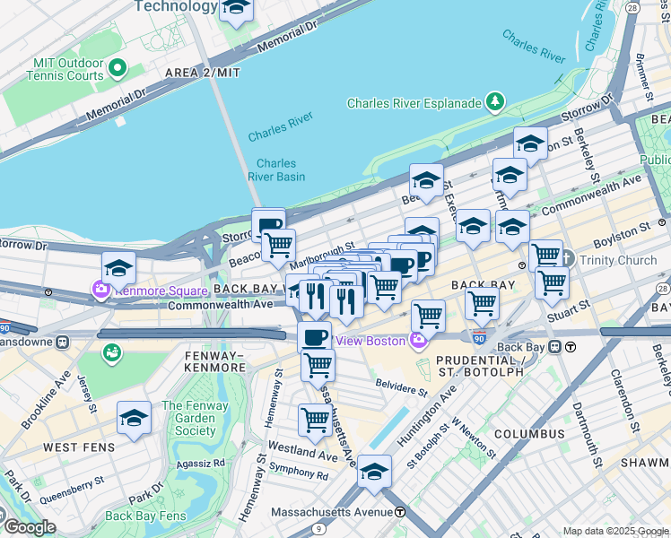 map of restaurants, bars, coffee shops, grocery stores, and more near 322 Massachusetts 2 in Boston