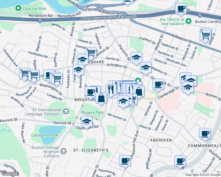 map of restaurants, bars, coffee shops, grocery stores, and more near 433 Washington Street in Boston