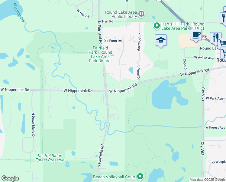 map of restaurants, bars, coffee shops, grocery stores, and more near 33463 North Fairfield Road in Round Lake