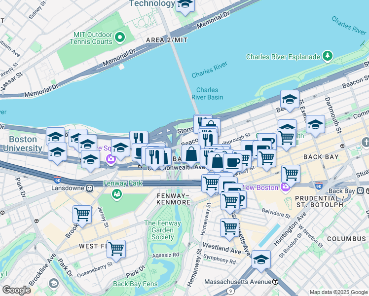 map of restaurants, bars, coffee shops, grocery stores, and more near 4 Charlesgate East in Boston