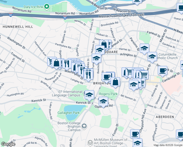 map of restaurants, bars, coffee shops, grocery stores, and more near 11 Fairbanks Street in Boston