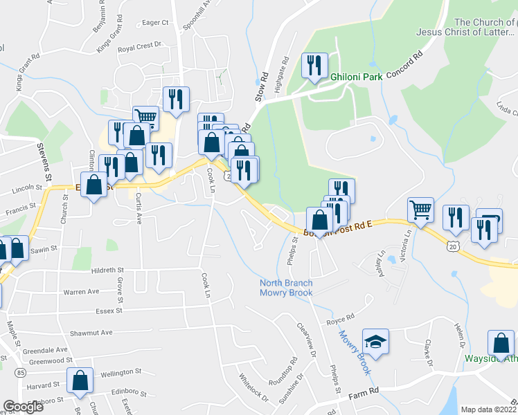 map of restaurants, bars, coffee shops, grocery stores, and more near 77 Boston Post Road East in Marlborough