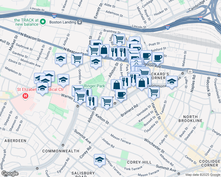 map of restaurants, bars, coffee shops, grocery stores, and more near 28 Long Avenue in Boston