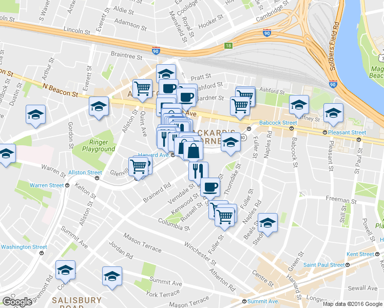 map of restaurants, bars, coffee shops, grocery stores, and more near in 