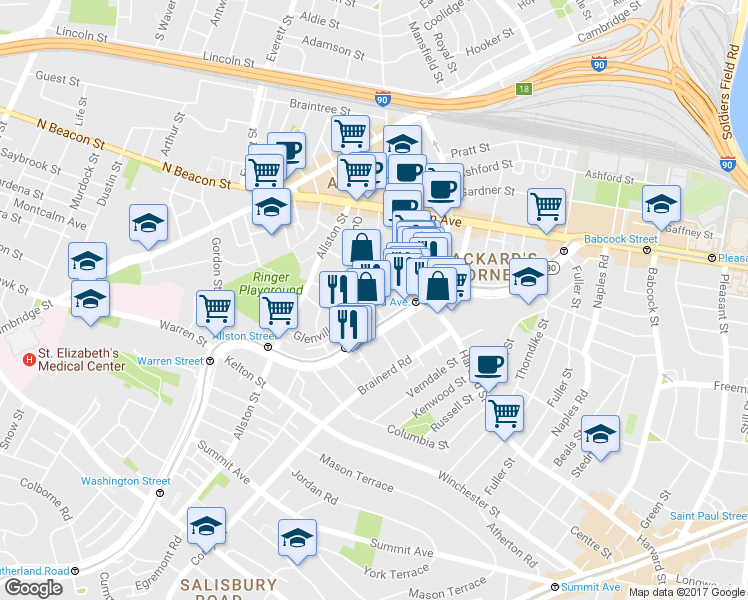 map of restaurants, bars, coffee shops, grocery stores, and more near 5 Spofford Road in Boston