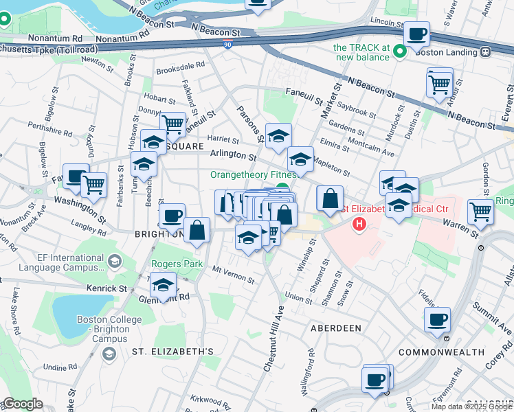 map of restaurants, bars, coffee shops, grocery stores, and more near in Boston
