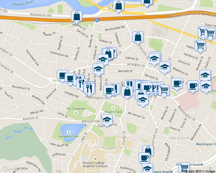 map of restaurants, bars, coffee shops, grocery stores, and more near in Boston