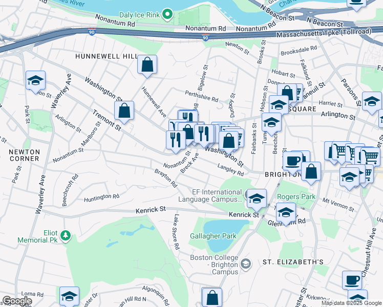 map of restaurants, bars, coffee shops, grocery stores, and more near 18 North Crescent Circuit in Boston