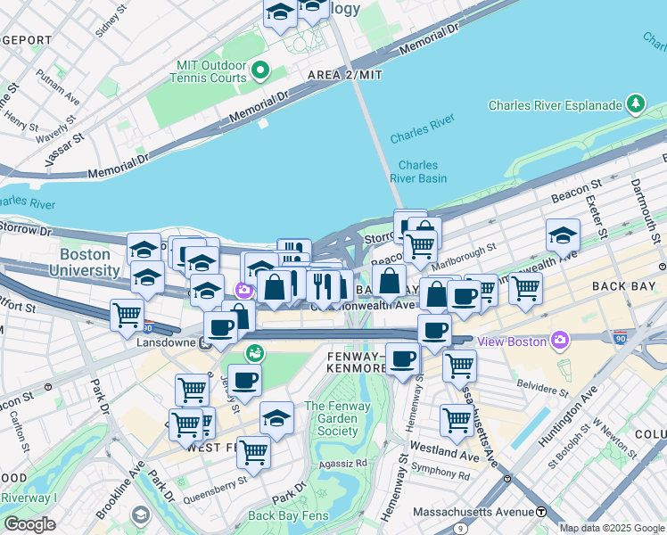 map of restaurants, bars, coffee shops, grocery stores, and more near 483 Commonwealth Avenue in Boston