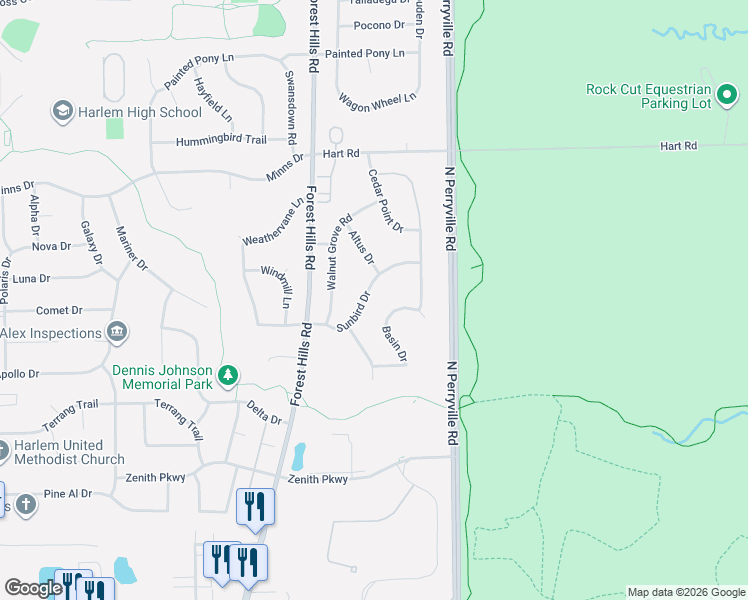 map of restaurants, bars, coffee shops, grocery stores, and more near 6091 Basin Drive in Loves Park