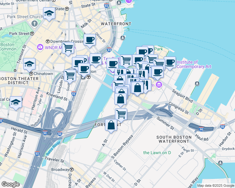 map of restaurants, bars, coffee shops, grocery stores, and more near 10 Necco Street in Boston