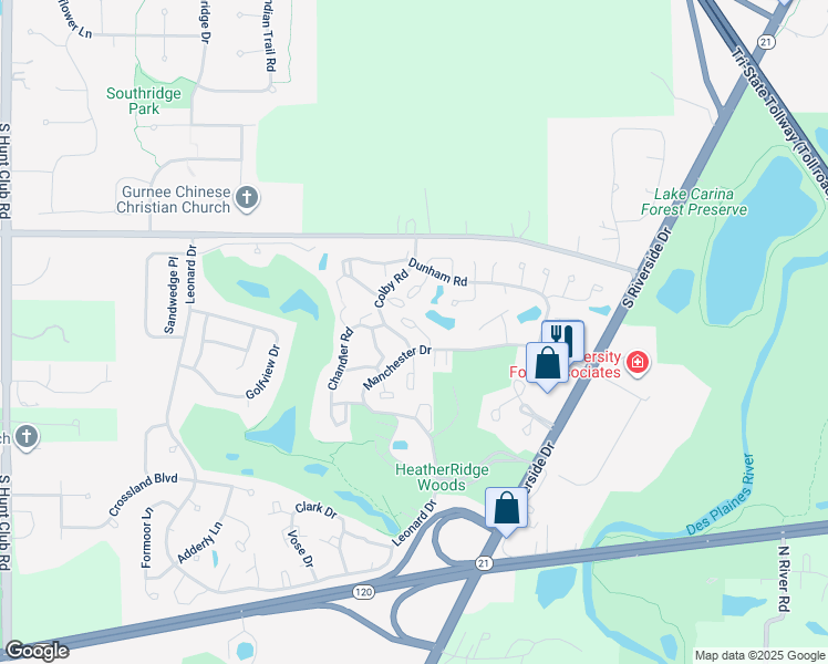map of restaurants, bars, coffee shops, grocery stores, and more near 668 Beth Court in Gurnee