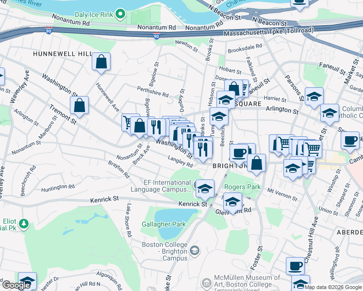 map of restaurants, bars, coffee shops, grocery stores, and more near 558 Washington Street in Boston